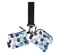 Portefeuille noir et blanc lierre cyan double poignet pour femmes mignon mode fermeture éclair portefeuille porte-monnaie sac à monnaie avec poche zippée pour femmes 2 pièces para mètre tarjetas de