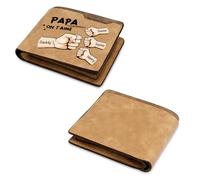 Portefeuille Papa Personnalisé avec 2-5 Prenoms Cadeau pour La Fête des Pères Anniversaire Portecartes en Cuir Cadeau Homme Papa Grand-père Mari on t'aime Papa Porte-Cartes RFID (B-4 Name)