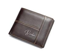 Portefeuille personnalisé en cuir véritable pour homme, nom gravé personnalisé, blocage RFID, multi-compartiments, cadeau de fête des pères pour papa/mari, Noir , Nom et photo