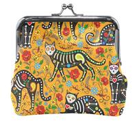 Portefeuille personnalisé pour femmes en cuir mignon chats orange Kiss Lock Boucle Changement Portefeuille pour filles, chats Orange, Classique, Cats Skull Noir, Cats Skull Black