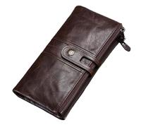 Portefeuille pochette en cuir - Portefeuille vintage à fermeture éclair longue avec porte-monnaie et porte-cartes, Coffee, taille unique pour tous, One Style