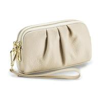Portefeuille polyvalent for femme, couleur contrastée, porte-clés, style chaîne, fermeture éclair véritable, porte-monnaie pour les achats liés aux voyages(White)