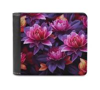 Portefeuille portable avec porte-cartes et feuilles violettes et fleurs rouges imprimées - Portefeuille de voyage simple - Unisexe - Noir - Taille unique - Contemporain, Noir , Taille unique,