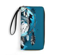 Portefeuille portable en cuir Native Wolf Deam Catcher avec corde, facile à