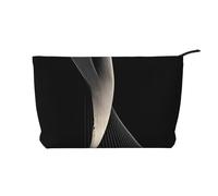 Portefeuille portable pour femme avec fermeture éclair, convient pour les voyages et le stockage quotidien des cosmétiques, sac cosmétique en velours côtelé avec courbes abstraites, noir, taille