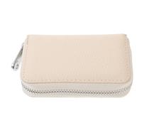 Portefeuille Porte-cartes à Soufflet Zippé en Cuir de Vache, Compact | Beige, Format Court et Léger, Rangement Intérieur Sécurisé, pour Femmes en Shopping et Voyage