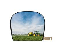 Portefeuille pour cartes de crédit en accordéon en cuir avec fermeture éclair pour homme et femme, motif tracteur de ferme, petit portefeuille pour voyage, blanc, Taille unique