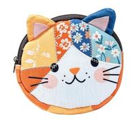Portefeuille pour chat avec fermeture éclair Motif fleurs japonaises | Portefeuille amusant en forme d'animal pour femme, carte de crédit, bijoux, clés, shopping, voyage, voyage d'affaires