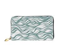Portefeuille pour femme à rayures ondulées vertes, pochette en cuir de grande capacité, pochette pour téléphone portable, porte-cartes de crédit, noir, taille unique, moderne
