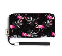 Portefeuille pour femme avec fermeture éclair - Flamant rose - Feuilles tropicales - Feuille de palmier - Portefeuille de grande capacité pour dames - Longue pochette imprimée - Sac à main en PU avec