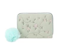 Portefeuille pour femme avec motif floral brodé nouveau motif fermeture éclair pratique multi-couches poche avant portefeuilles en cuir fait à la main (vert, taille unique)