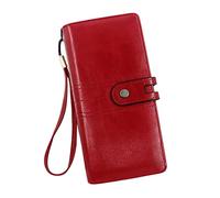 Portefeuille pour femme avec porte-chéquier tendance rétro simple long portefeuille multifonction grande capacité sac à main petit portefeuille en cuir pour femme (rouge, taille unique)