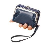 Portefeuille pour femme avec sangle de poignet, style rétro, sac de rangement pour pièces de monnaie, mini porte-cartes, fermeture éclair, pince à billets C03, C03-bleu, Taille unique