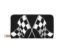 Portefeuille pour femme de grande capacité avec fermeture éclair, portefeuille long pour cartes, téléphone portable, argent liquide, cadeau d'été pour elle - Formule noire et blanche, motif drapeaux à
