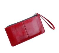 Portefeuille pour femme en cuir avec fermeture éclair, grande capacité, emplacements pour cartes, poche pour pièces de monnaie et dragonne, pochette longue et fine pour la vie quotidienne, Rouge