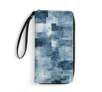 Portefeuille pour femme en cuir imprimé, livré en rouge et beige avec fermeture éclair autour du porte-cartes de crédit pochette pour téléphone, Indigo et gris mat, 19.7x10.5cm