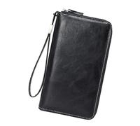 Portefeuille pour femme en cuir synthétique avec fermeture éclair autour du portefeuille de grande capacité avec dragonne, Noir/blanc, As the pic show