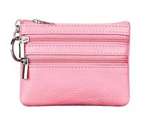 Portefeuille pour Femme en Cuir Véritable avec Anneau Porte-clés,Mini Porte Monnaie Cuir,Minimalisme Urbain Coin Purse Wallet pour Homme,Petit Portemonnaie avec Porte-clés et 3*Compartiments (Rose)
