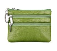 Portefeuille pour Femme en Cuir Véritable avec Anneau Porte-clés,Mini Porte Monnaie Cuir,Minimalisme Urbain Coin Purse Wallet pour Homme,Petit Portemonnaie avec Porte-clés et 3*Compartiments (Vert)