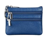 Portefeuille pour Femme en Cuir Véritable avec Anneau Porte-clés,Mini Porte Monnaie Cuir,Minimalisme Urbain Coin Purse Wallet pour Homme,Petit Portemonnaie avec Porte-clés et 3*Compartiments (Bleu)