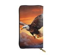 Portefeuille pour femme - Grande capacité - Portefeuille long - Aigle volant au coucher du soleil - En cuir - Porte-carte pour téléphone portable - Sac à main de voyage