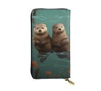 Portefeuille pour femme - Grande capacité - Portefeuille long en cuir - Motif loutres amoureuses - Porte-cartes pour téléphone portable