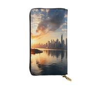 Portefeuille pour femme - Grande capacité - Portefeuille long New York dans le coucher de soleil - En cuir - Porte-cartes pour femme - Porte-carte - Portefeuille de voyage