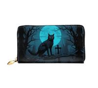 Portefeuille pour femme, motif chat au clair de lune, portefeuille à longue pochette, porte-cartes de crédit, porte-monnaie de voyage, noir, taille unique, Noir , Taille unique