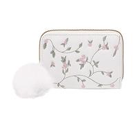 Portefeuille pour femme Motif floral brodé Fermeture éclair Pratique multi-couches Blanc Taille unique