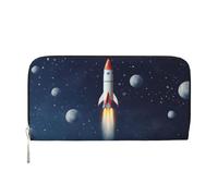 Portefeuille pour femme Rocket In Space avec fermeture éclair autour du portefeuille en cuir synthétique pour téléphone, porte-cartes, organiseur pour femme, noir, taille unique, Noir , Taille unique