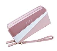 Portefeuille pour homme avec chaîne double fermeture éclair pour femme - Longue et grande capacité - Portefeuille double couche - Changement de couleur contrastée - Sac de téléphone portable - Insert