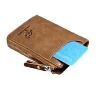 Portefeuille pour homme avec fermeture éclair - En cuir synthétique - 12 x 10 x 2 cm - Protection - Porte-cartes - Compartiment pour pièces de monnaie - Design rétro - Multifonctionnel - Pour la vie