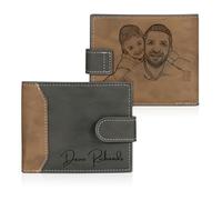 Portefeuille pour Homme avec Photo Nom Portefeuille en Cuir Personnalisé Cadeau pour Hommes Papas Maris Fils Cadeaux pour la Fête des Pères Noël Saint-Valentin (G)
