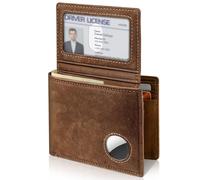 Portefeuille pour homme avec support AirTag en cuir à deux volets, blocage RFID 1 à 2 fenêtres pour carte d'identité, 12 à 13, boîte cadeau et protecteur d'écran inclus, AirTag non inclus, café,