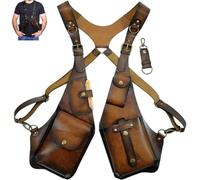Portefeuille pour homme en cuir PU avec harnais antivol - Steampunk Rétro Underarm Shoulder Bag Holster Cosplay Halloween Accessoire Outdoor Voyage Sécurité Caché Pack Sangle réglable, marron foncé,