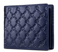 Portefeuille pour homme en cuir véritable gaufré à trois volets, grande capacité, blocage RFID, sécurité antivol, portefeuille compact en cuir de vache souple, poche vintage, portefeuille de voyage
