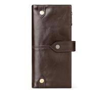 Portefeuille pour homme en cuir véritable, organiseur de voyage de grande capacité avec 19 emplacements pour cartes, poche zippée, porte-cartes SIM, design vintage durable, Marron., Couleur unie