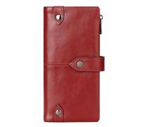 Portefeuille pour homme en cuir véritable, organiseur de voyage de grande capacité avec 19 emplacements pour cartes, poche zippée, porte-cartes SIM, design vintage durable, Rouge, Couleur unie