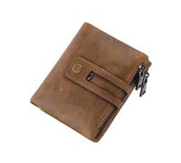 Portefeuille Pour Hommes Portefeuille en cuir véritable for hommes, petite fermeture éclair et loquet, porte-monnaie court, porte-carte, pince à billets, sac à main for hommes Pour L'ExtéRieur(Khaki)
