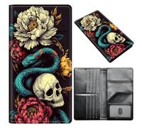 Portefeuille pour passeport pour homme et femme, en cuir synthétique avec blocage RFID, antivol et emplacements pour cartes de crédit, format A8, Crâne de serpent rose, Size：8"x4.3"