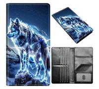 Portefeuille pour passeport pour homme et femme, en cuir synthétique avec blocage RFID, antivol et emplacements pour cartes de crédit, format A4, Loup blanc lumineux, Size：8"x4.3"