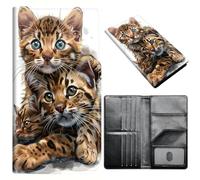 Portefeuille pour passeport pour homme et femme, en cuir synthétique avec blocage RFID, antivol et emplacements pour cartes de crédit, format A5, Chat du Bengale, Size：8"x4.3"