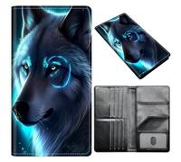 Portefeuille pour passeport pour homme et femme, en cuir synthétique avec blocage RFID, antivol et emplacements pour cartes de crédit, format A9, loup, Size：8"x4.3"