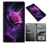 Portefeuille pour passeport pour homme et femme, en cuir synthétique avec blocage RFID, antivol et emplacements pour cartes de crédit, format A1, Violet Rose, Size:8"x4.3"