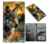 Portefeuille pour passeport pour homme et femme, en cuir synthétique avec blocage RFID, antivol et emplacements pour cartes de crédit, format A5, Aigle loup, Size：8"x4.3"