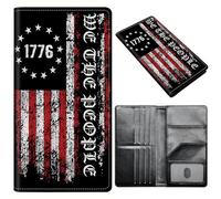 Portefeuille pour passeport pour homme et femme, en cuir synthétique avec blocage RFID, antivol et emplacements pour cartes de crédit, format A1, Drapeau USA rouge 1776, Size：8"x4.3"