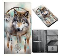Portefeuille pour passeport pour homme et femme, en cuir synthétique avec blocage RFID, antivol et emplacements pour cartes de crédit, format A1, Dreams Wolf, Size:8"x4.3"