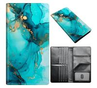 Portefeuille pour passeport pour homme et femme, en cuir synthétique avec blocage RFID, antivol - Portefeuille de voyage fin avec emplacements pour cartes de crédit, A11, Marbrure 14, Size:8"x4.3"