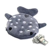 Portefeuille pour Shark Girl - Mini porte-soldi avec fermeture éclair décorée, porte-monnaie pour | Modèle de portefeuille de dessins animés avec motif brodé, boîte de poche pour argent, gris