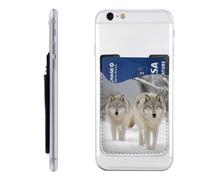 Portefeuille pour téléphone portable avec inscription « Two Wolves Walking in the Snow » - Porte-cartes à coller pour l'arrière de l'étui de téléphone - En cuir - Compatible avec la plupart des